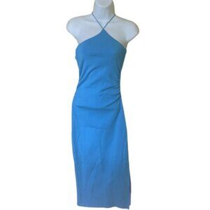 ---  Blue Maxi Length Halter Dress Size Medium  Fits Small  NWOT